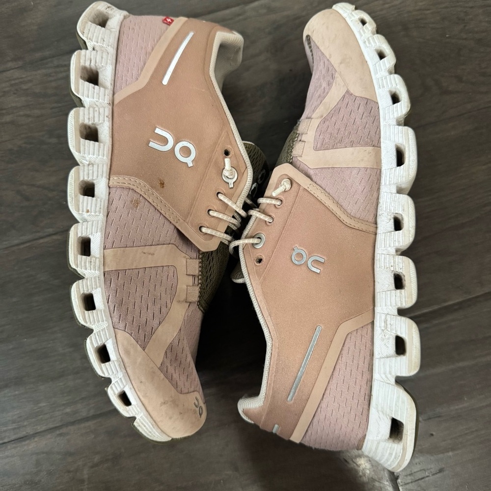 On Running Women's Athletic Shoes in Pink and Olive - Picture 7 of 8